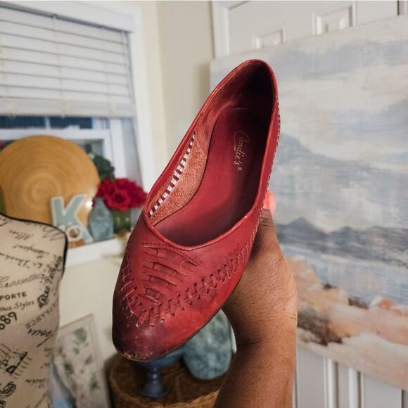 VTG Candie's Red Retro Oxford Huarache Leather Slip-On Flats Sz 8M – Rustic Wove - Picture 15 of 15
